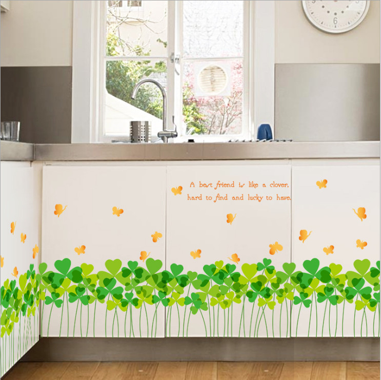 Decal dán chân tường trang trí nhà cửa đẹp lạ Cỏ bốn lá may mắn số 3 DCT043 - 2 bộ