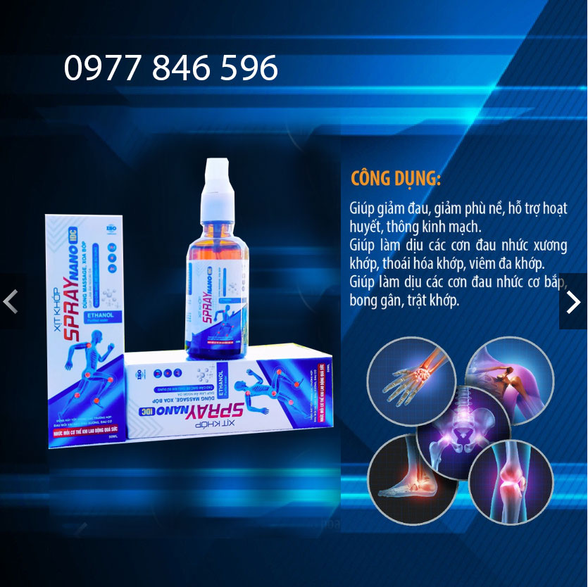 Xịt khớp SPRAY NANO IDC dùng xoa bóp giảm nhanh các triệu chứng đau mỏi vay gáy, xương khớp, bong gân hộp 50ml
