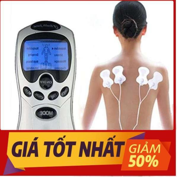 Máy massage xung điện 4 miếng dán vật lý trị liệu mát xa châm cứu bấm huyệt cầm tay lưng cổ vai gáy