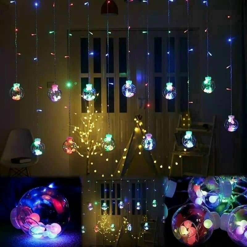 Đèn Led nháy thả mành trang trí - bóng tròn nhựa cứng trong 4m