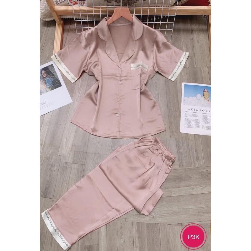 Bộ pijama mặc nhà tay cộc quần dài lụa satin cao cấp Xavia-P3