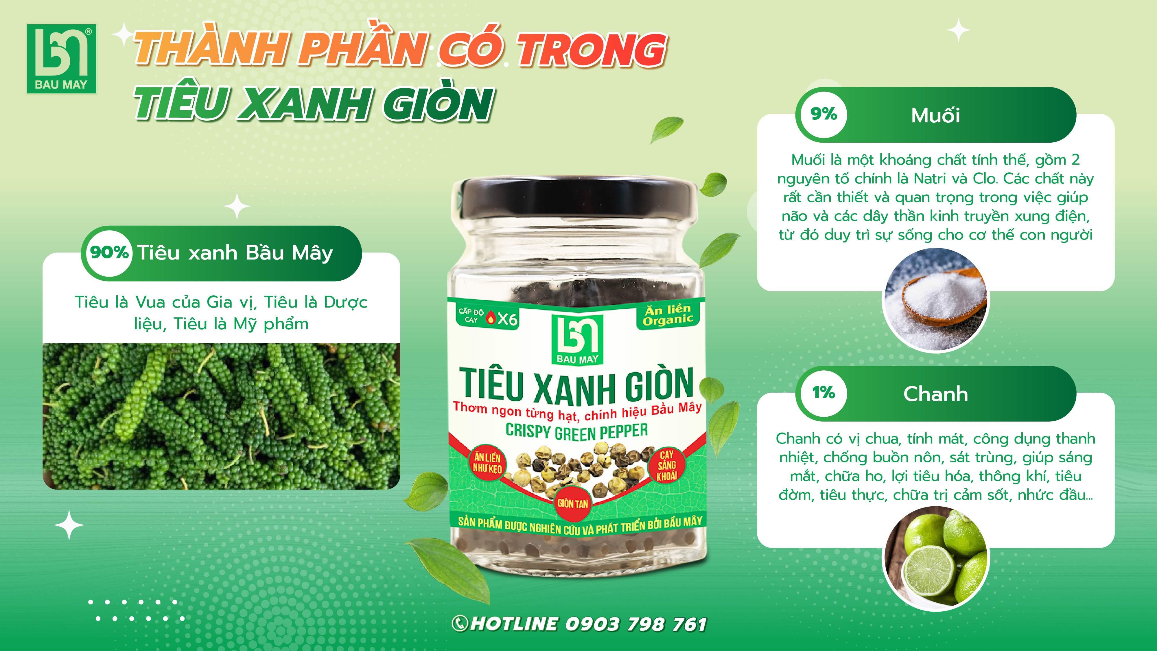 Tiêu xanh giòn Organic Bầu Mây 25g - Ăn như ăn kẹo ngậm, cay giòn tan cực đã kích thích vị giác, giúp ăn ngon miệng hơn, cải thiện chức năng của hệ tiêu hoá