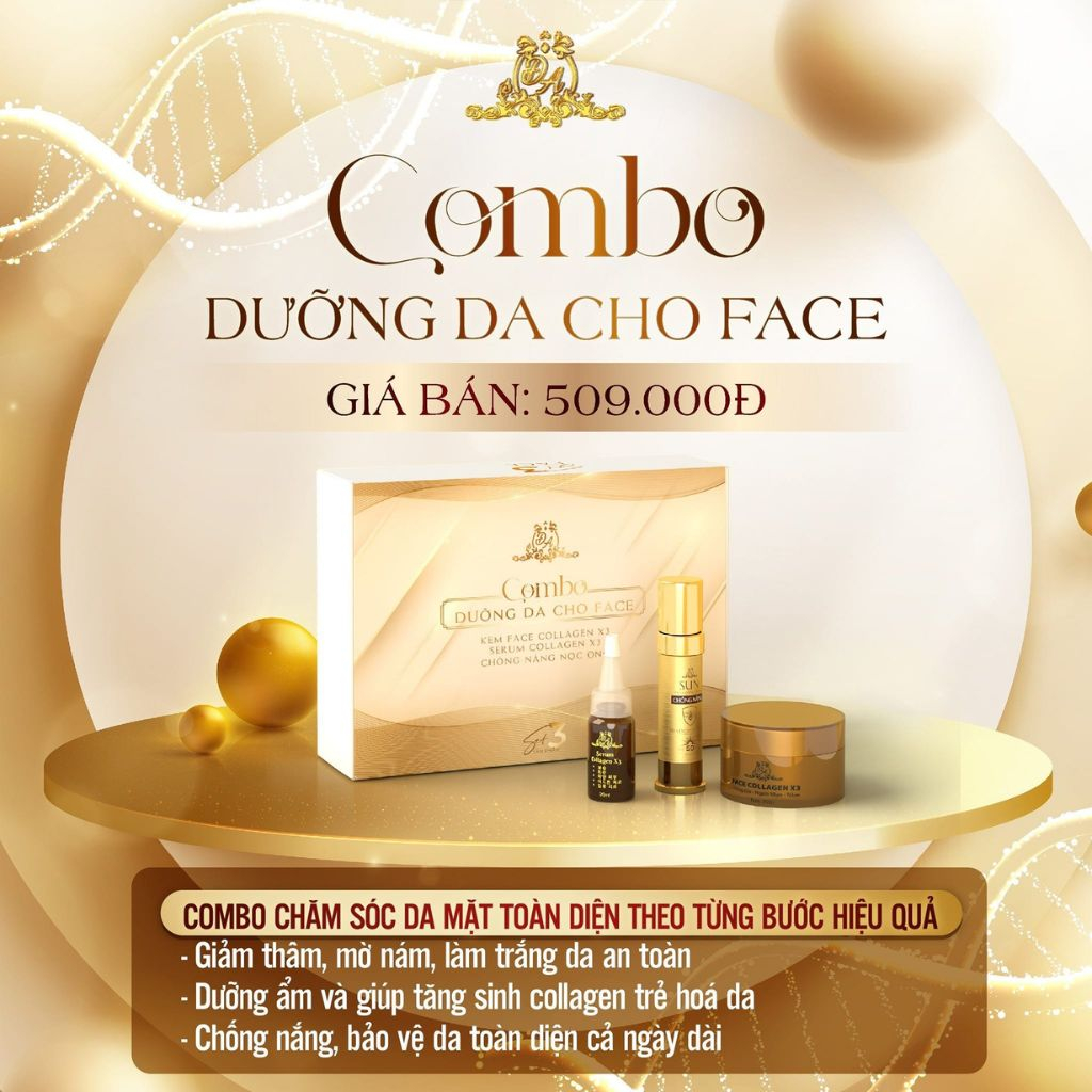 Combo Kem Face - Serum - Chống Nắng Collagen X3 Dưỡng Trắng Dưỡng Ẩm Da Mỹ Phẩm Đông Anh Chính Hãng CB01