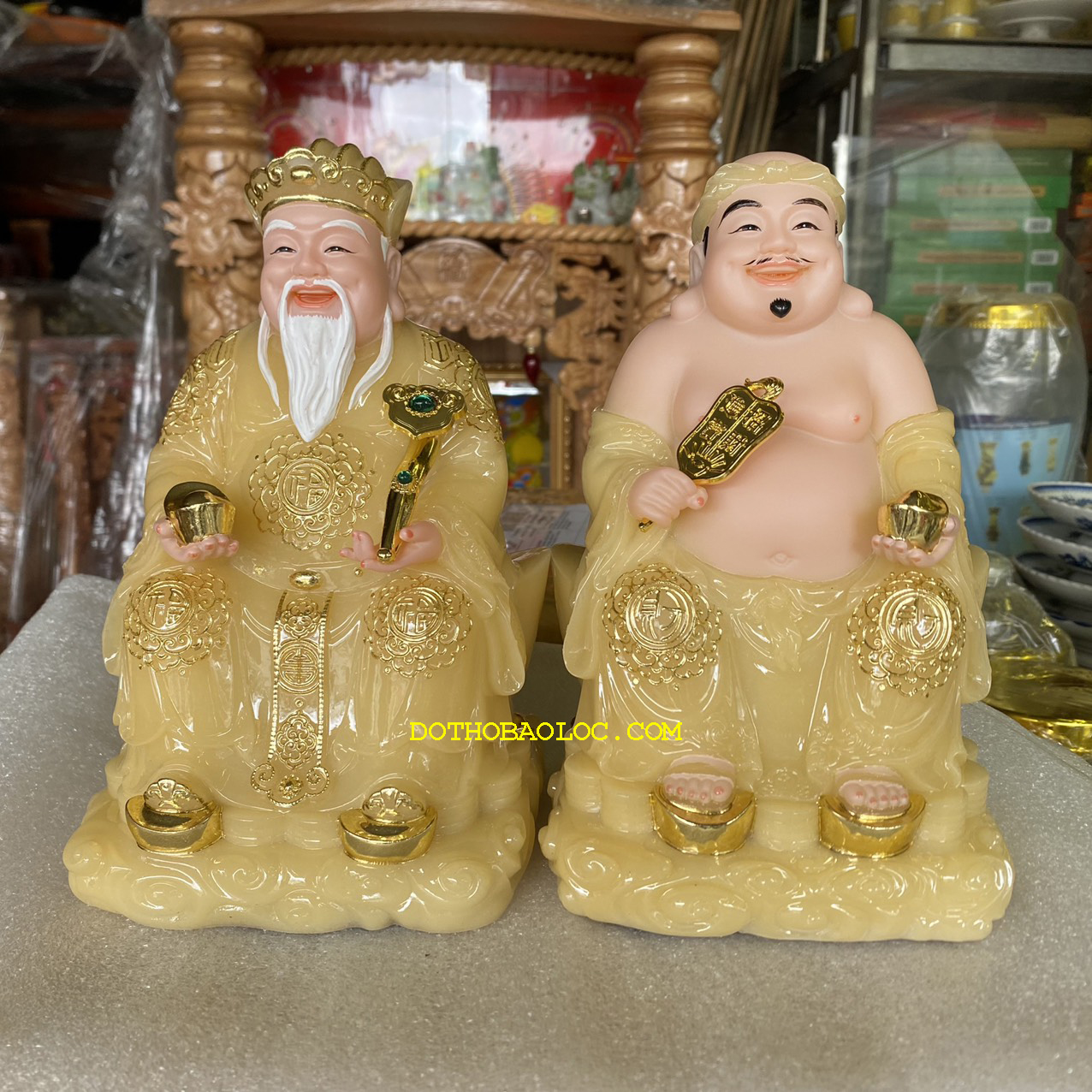 Tượng Thần tài Thổ Địa bằng đá nhập khẩu cao cấp cao 22cm – Màu vàng kim