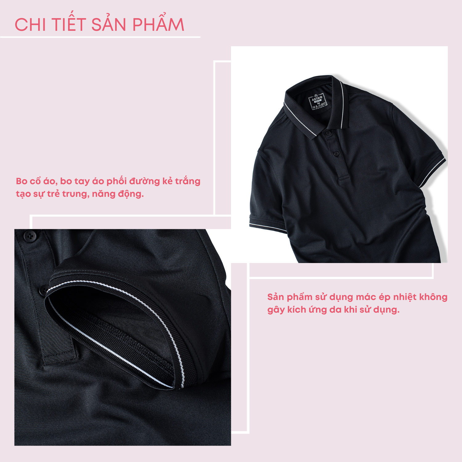 Áo thun có cổ nữ màu đen phối viền ADINO vải polyester cotton không bai xù dáng công sở slimfit hơi ôm trẻ trung APN04