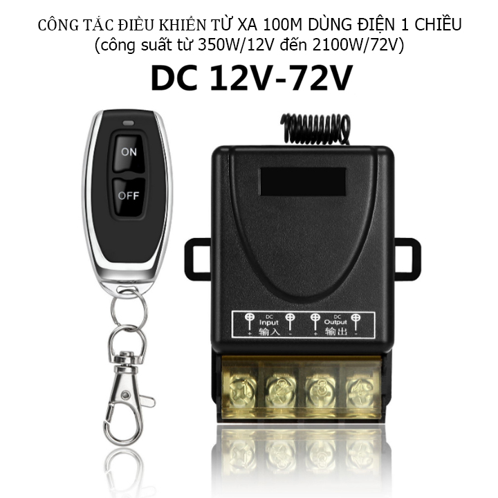 Công tắc điều khiển từ xa 12v 24v 36v 48v 60v 72v Rf 100m cho thiết bị điện 1 chiều DC 12 đến 72V, rơ le điều khiển từ xa, bộ điều khiển từ xa