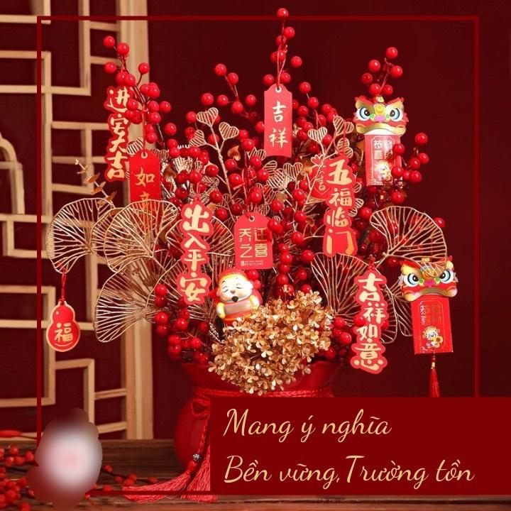 NHÁNH ĐÀO ĐÔNG ĐỎ trang trí tết - phụ kiện decor nhà cửa