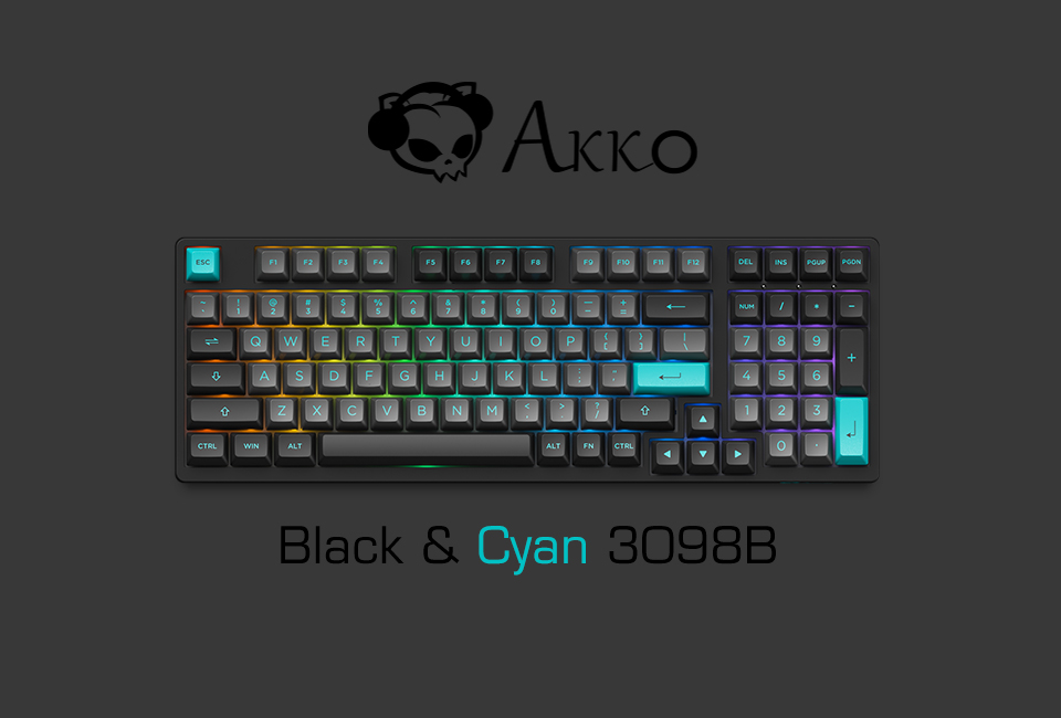 Bàn phím cơ không dây AKKO 3098B Multi-modes Black &amp; Cyan (Akko CS Switch)_Hàng chính hãng