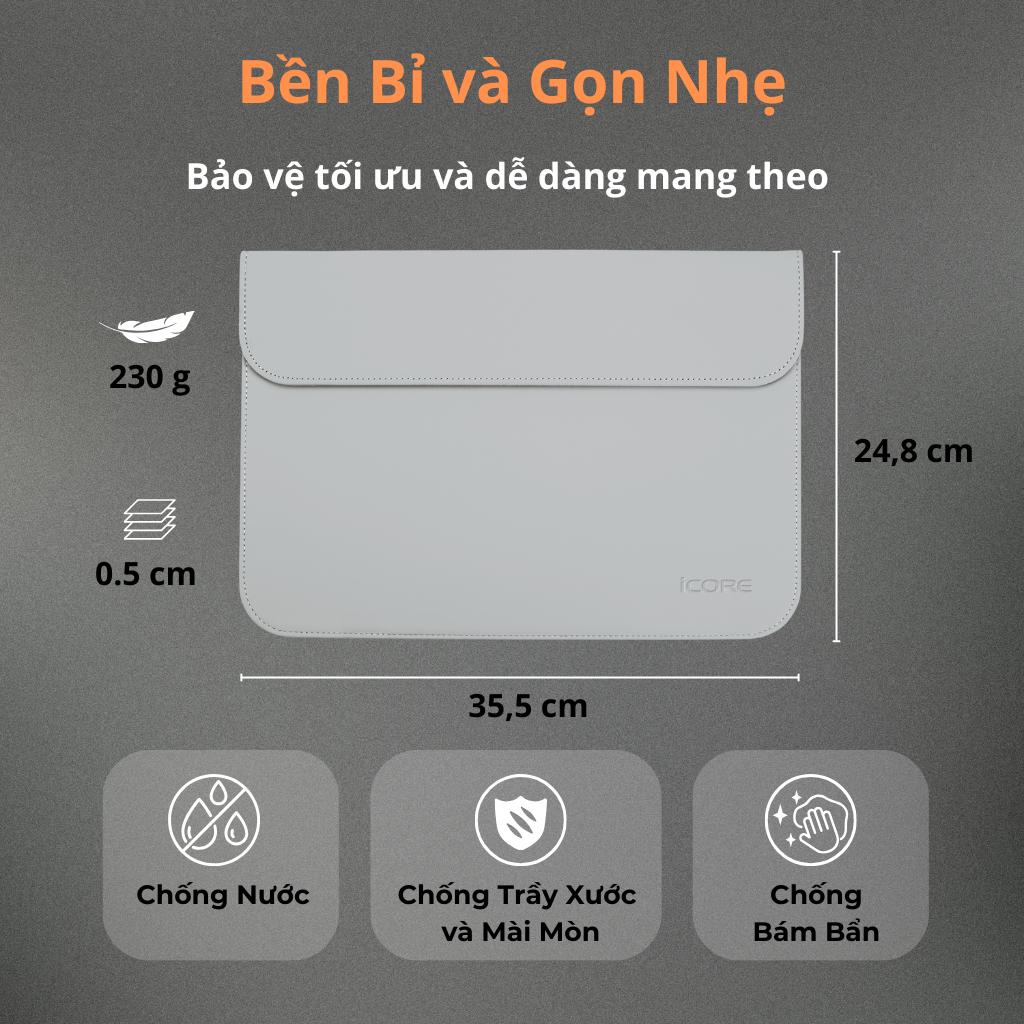 Túi Chống Sốc iCore ILB14G – Siêu Mỏng Nhẹ, Chống Nước, Giá Rẻ Cho Laptop &amp; Macbook 14" - Hàng chính hãng