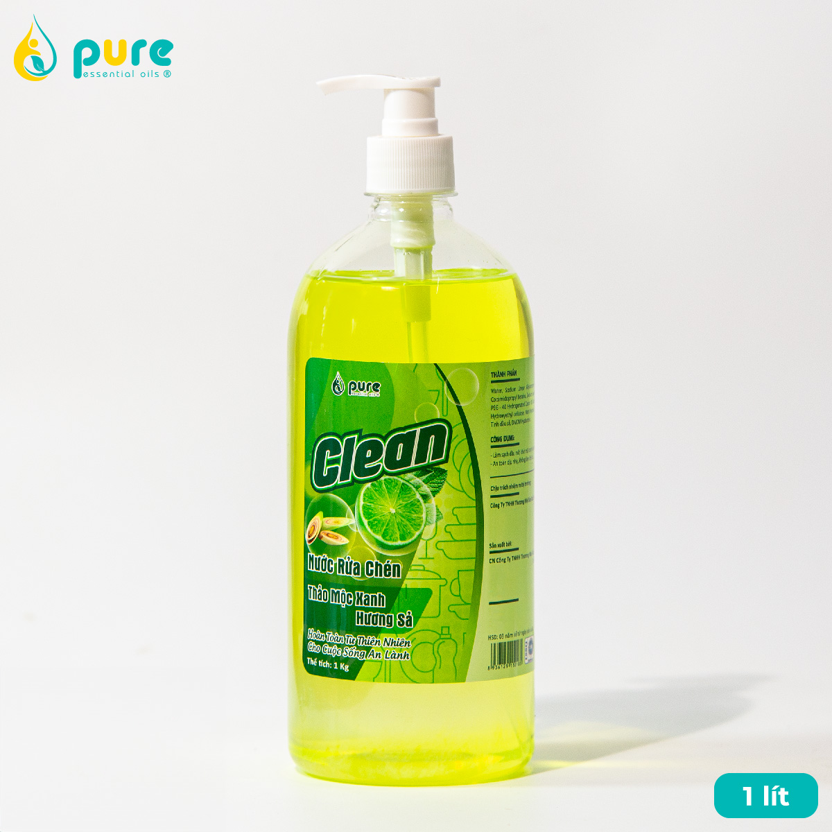 Nước rửa chén Thảo Mộc Xanh PurClean hương quế/sả chanh sạch dịu nhẹ - an toàn cho da 1KG/3.8KG