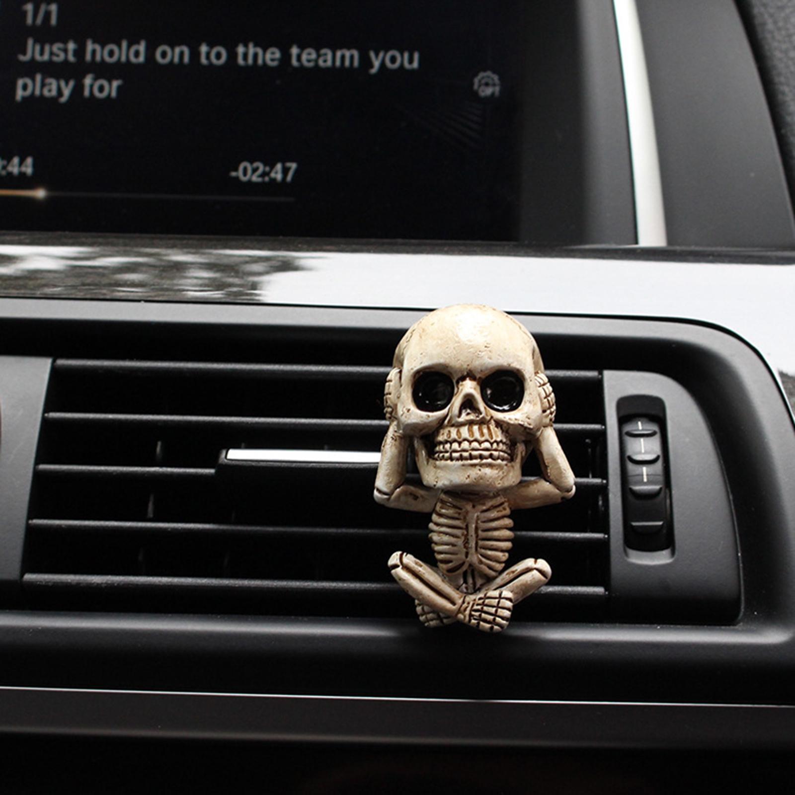 3pcs Car Air Vent Mount Resin Skull Statue Air Freshener Skeleton Ornament