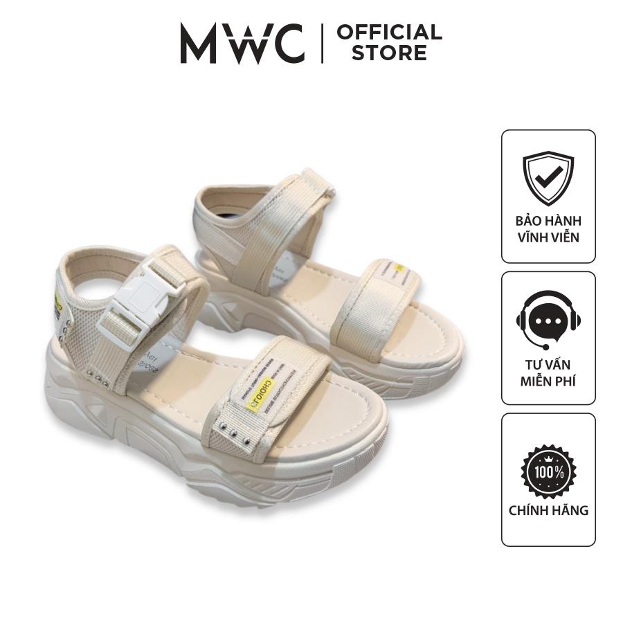 Giày Sandal Nữ MWC Đế Cao Quai Ngang Khóa Bấm Màu Đen Kem NUSD- 2777