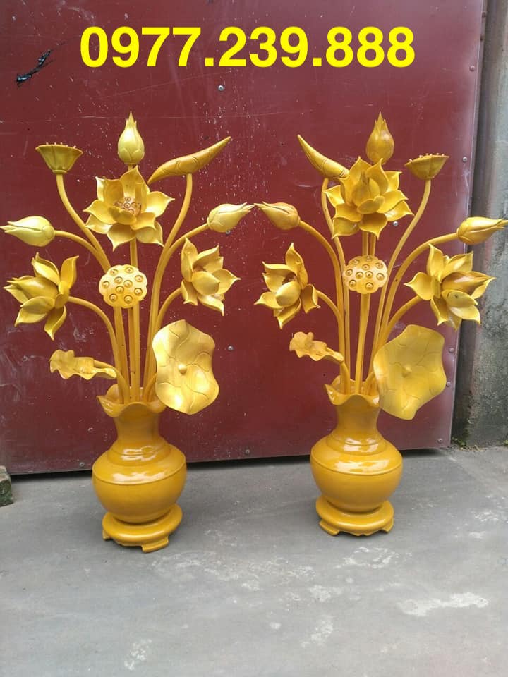 Hoa sen bằng gỗ mít 2 bình trơn