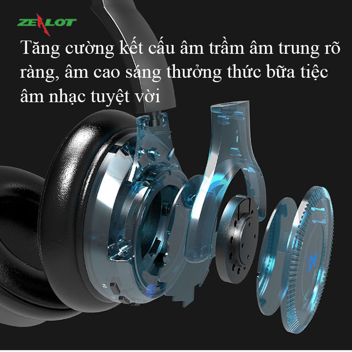 Tai nghe chụp tai Zealot kết nối bluetooth không dây với điện thoại máy tính nghe nhạc xem phim chơi game headphone có cảm ứng cực chất hàng chính hãng