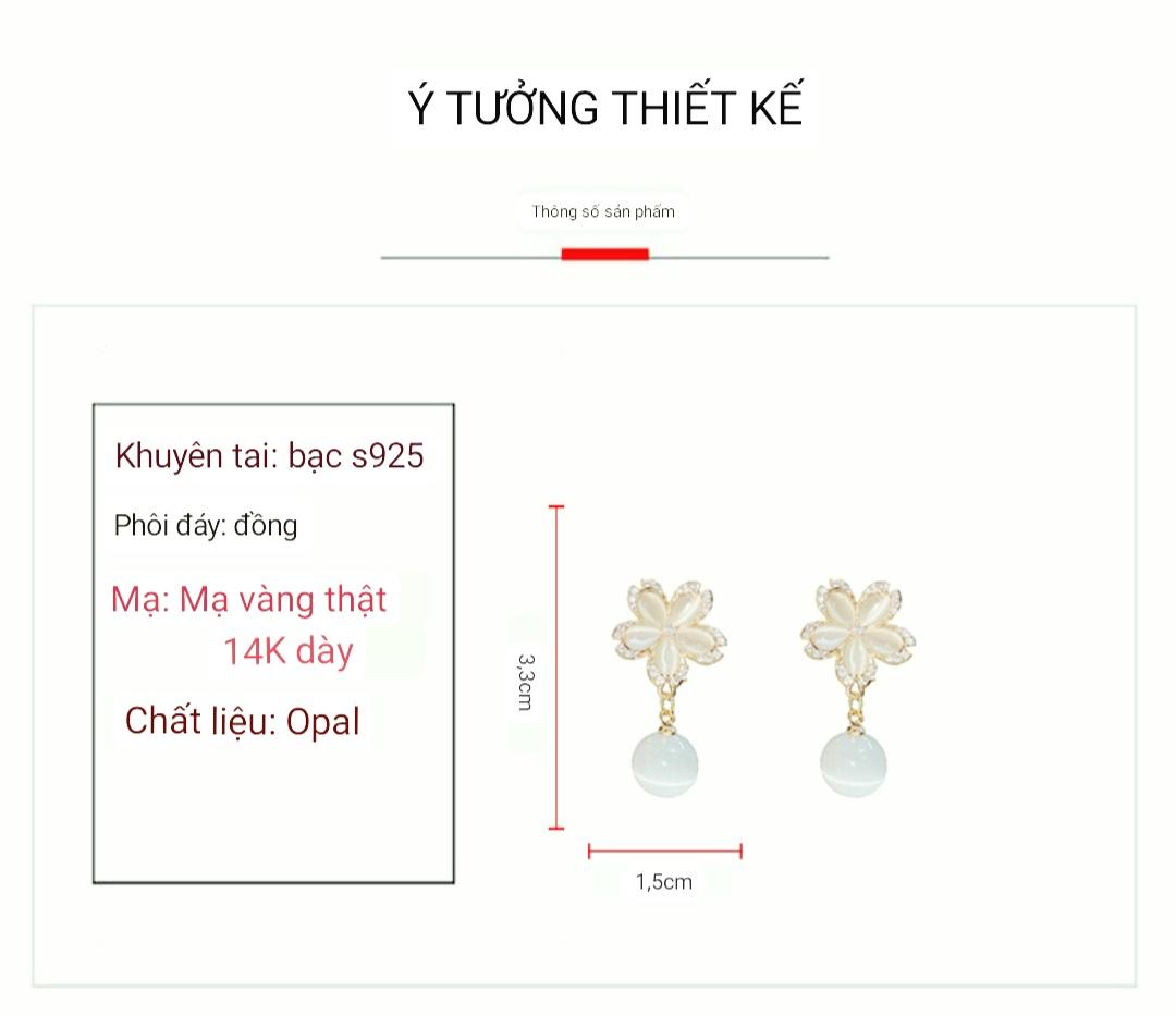 Khuyên tai hoa opal năm cánh bô viền