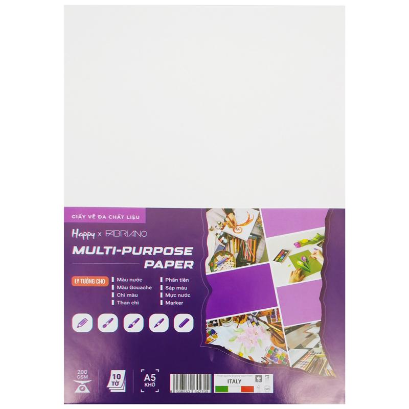 Bộ 10 Tờ Giấy Vẽ Đa Chất Liệu A5 200gsm Multi-Purpose Paper - Happy HA-MIX-A5-200G