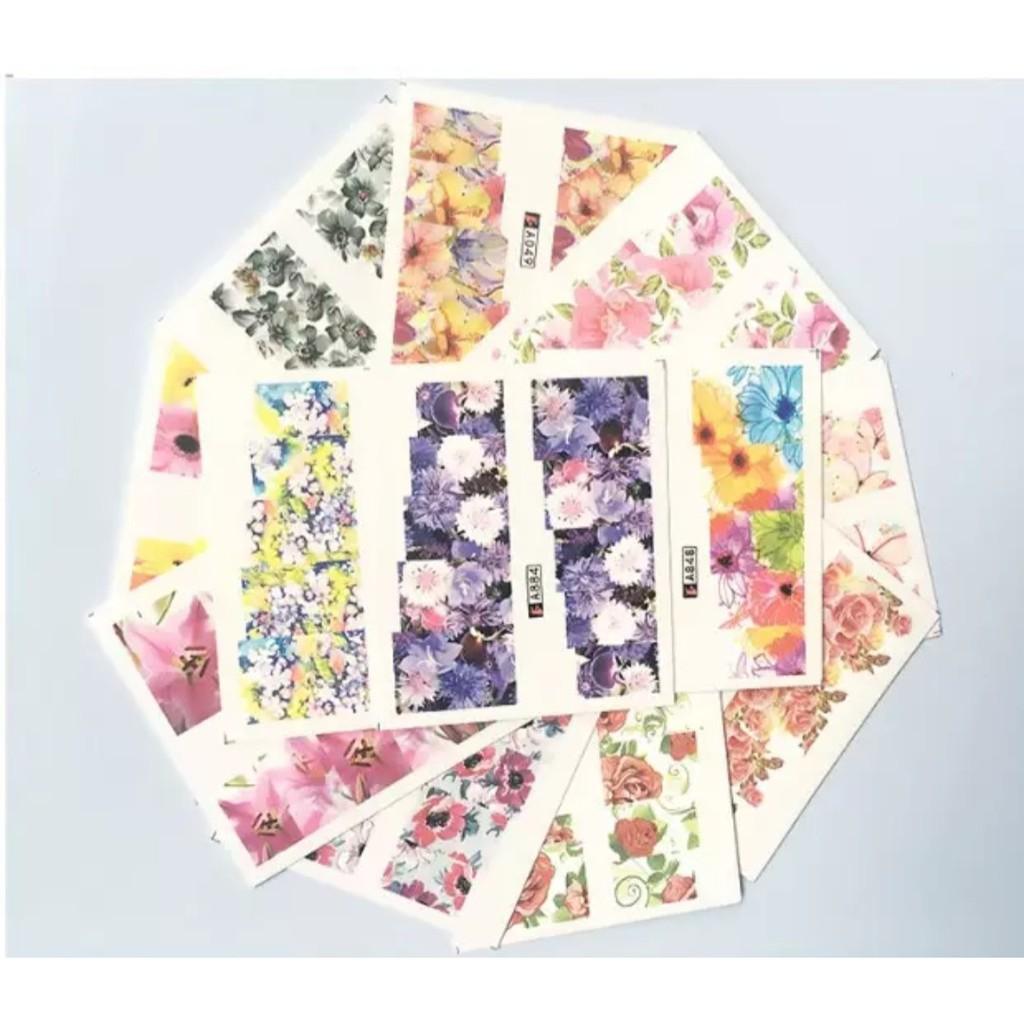 Set 12 Sticker Nước Các Loại Hoa Full Móng