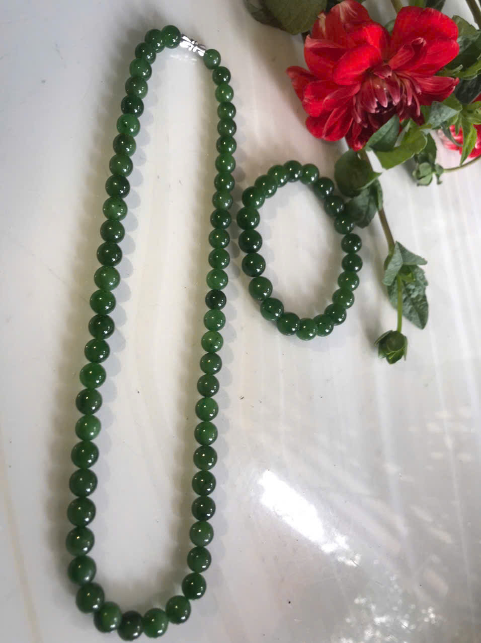 Bộ Vòng Chuỗi Đeo Cổ 8li Và Vòng Tay 9li5 Đá Ngọc Phật Xanh tự nhiên đẹp hay ngọc bích Màu xanh ngọc bích bóng đẹp món quà tặng Mẹ tặng cho mình và người thân nữ đeo đẹp ý nghĩa ạ