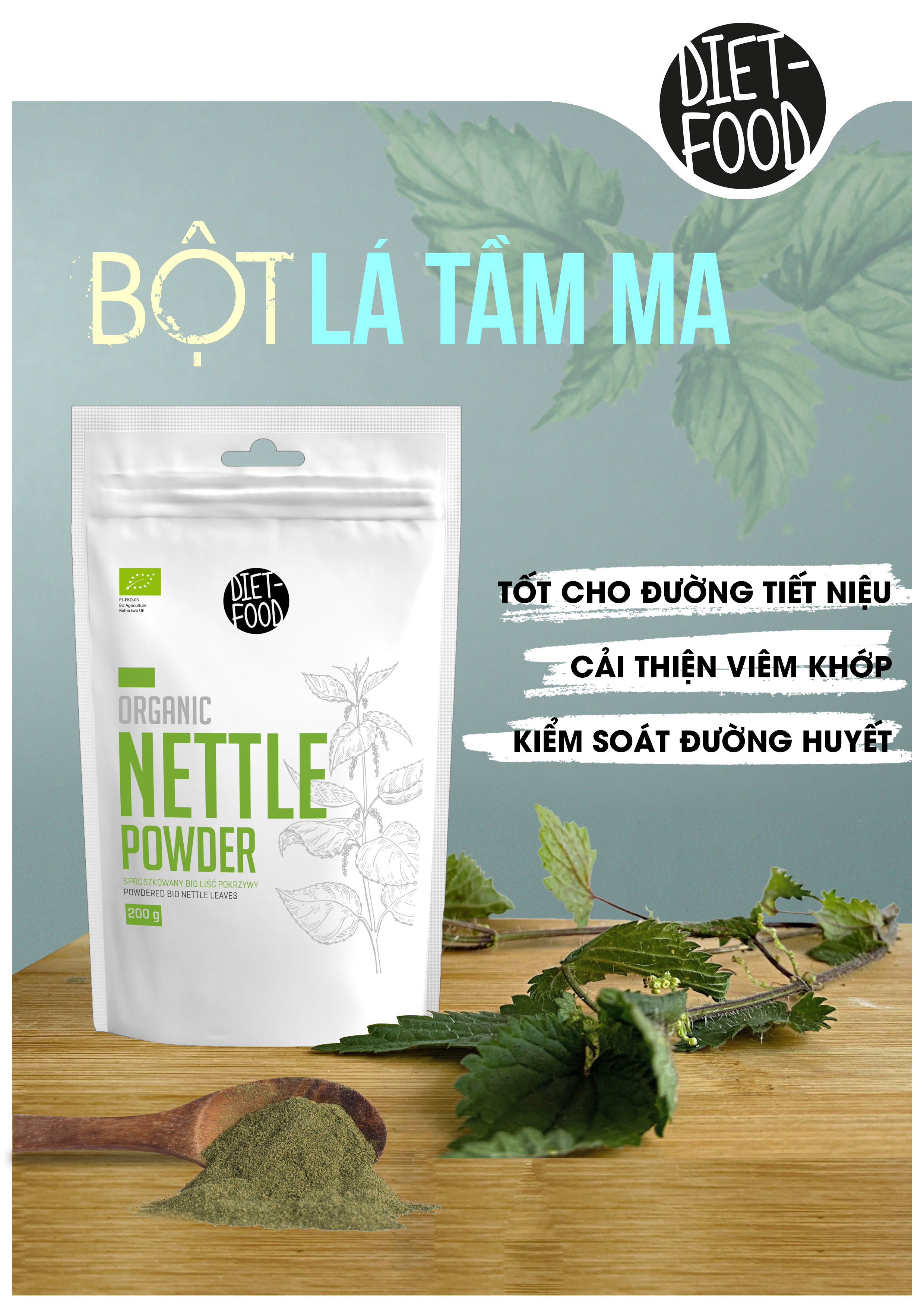 Bột lá tầm ma (lá han) hữu cơ 200g Diet Food Organic Nettle Powder