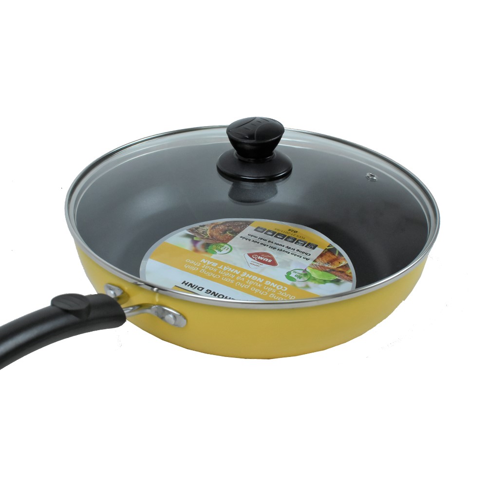 Chảo chống dính sâu lòng bếp từ dùng cho mọi loại bếp vung kính cường lực 26-28cm công nghệ Nhật Bản