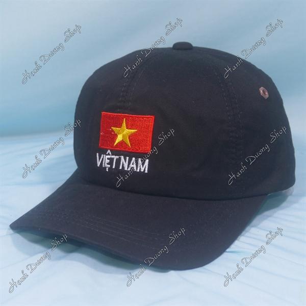 Nón kết thêu lá cờ Việt Nam hàng xịn 2 lớp có đóng sò, có khóa phía sau vòng đầu 56-60cm - Đen