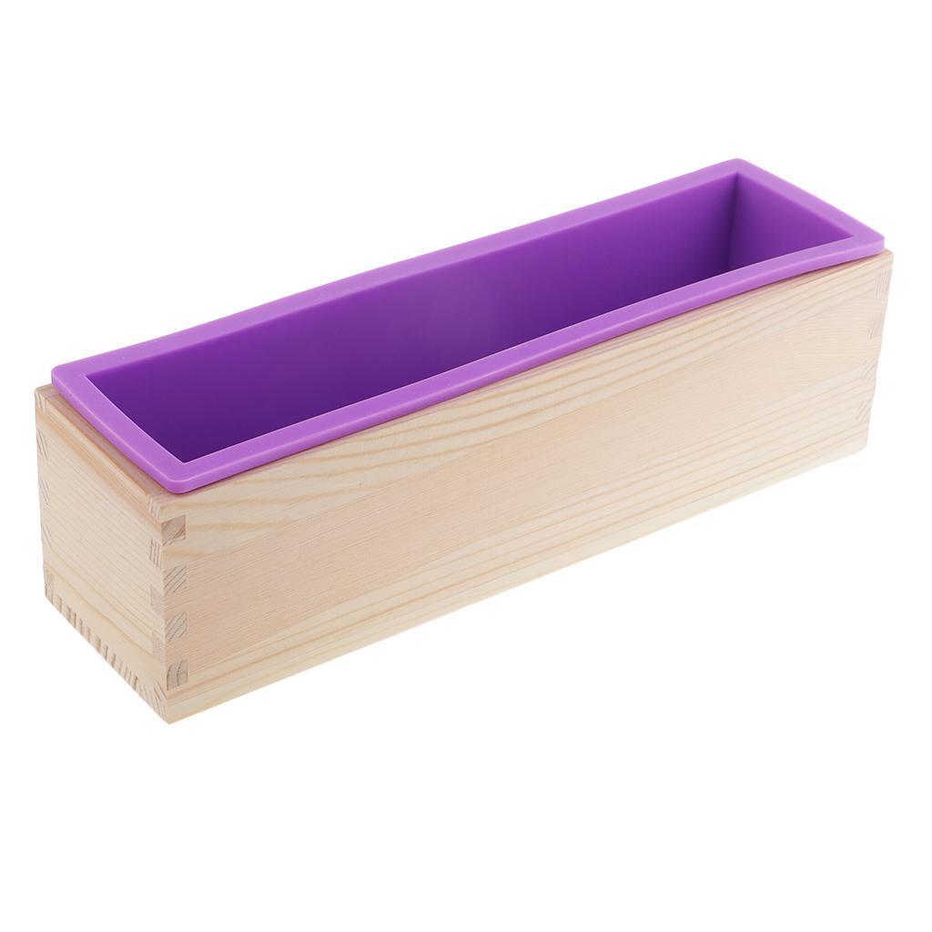 Flexible Rectangular Silicone Soap Loaf Mold with Wood Box for Handmade Soap Making Supplies, Also for DIY Chocolate, Cake, Bread, Toast Baking