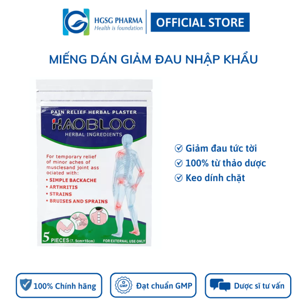 Miếng dán giảm đau thảo dược HGSG pharma HAOBLOC gói 5 miếng (nhập khẩu)