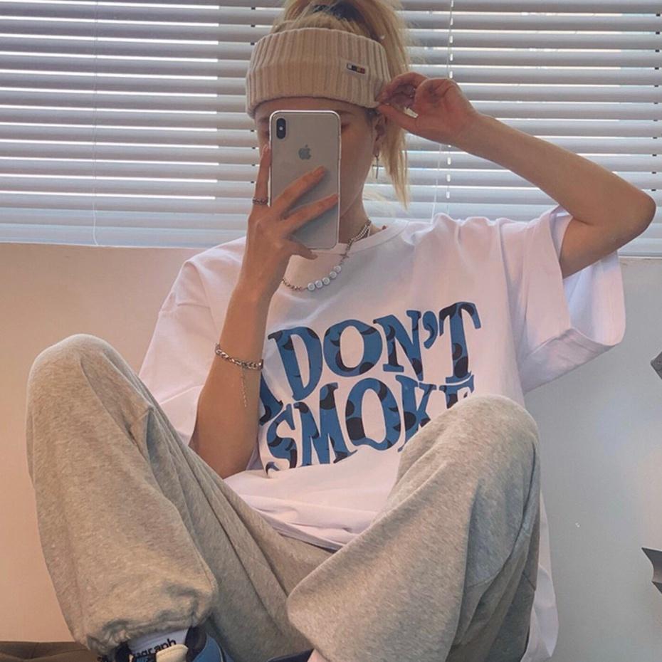 Áo thun tay lỡ form rộng - phông nam nữ cotton oversize - T shirt I dont moke - 2N Unisex