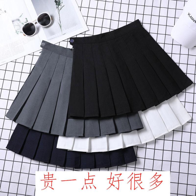 SHUANGYAN Váy xếp nếp nữ xuân hạ váy ngắn màu đen âu phục sinh viên ngắn eo cao chữ A lộ ra gầy nửa người váy