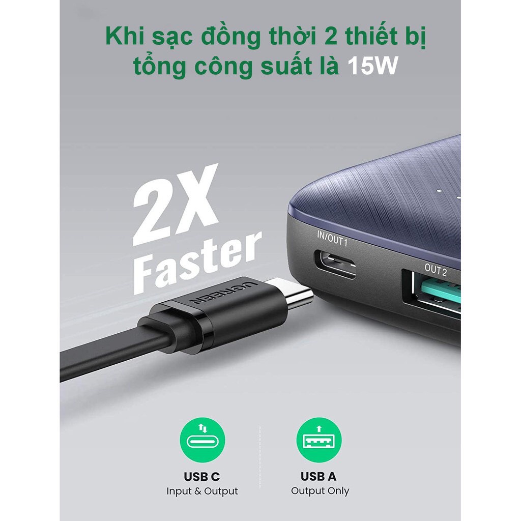 Pin Sạc Dự Phòng Mini 10000mAh UGREEN PB178 Hỗ Trợ Power Delivery + QC 3.0 - Sạc Nhanh 20W -  Nhỏ Gọn, Nhẹ Nhàng - Tích Hợp Chip Thông Minh