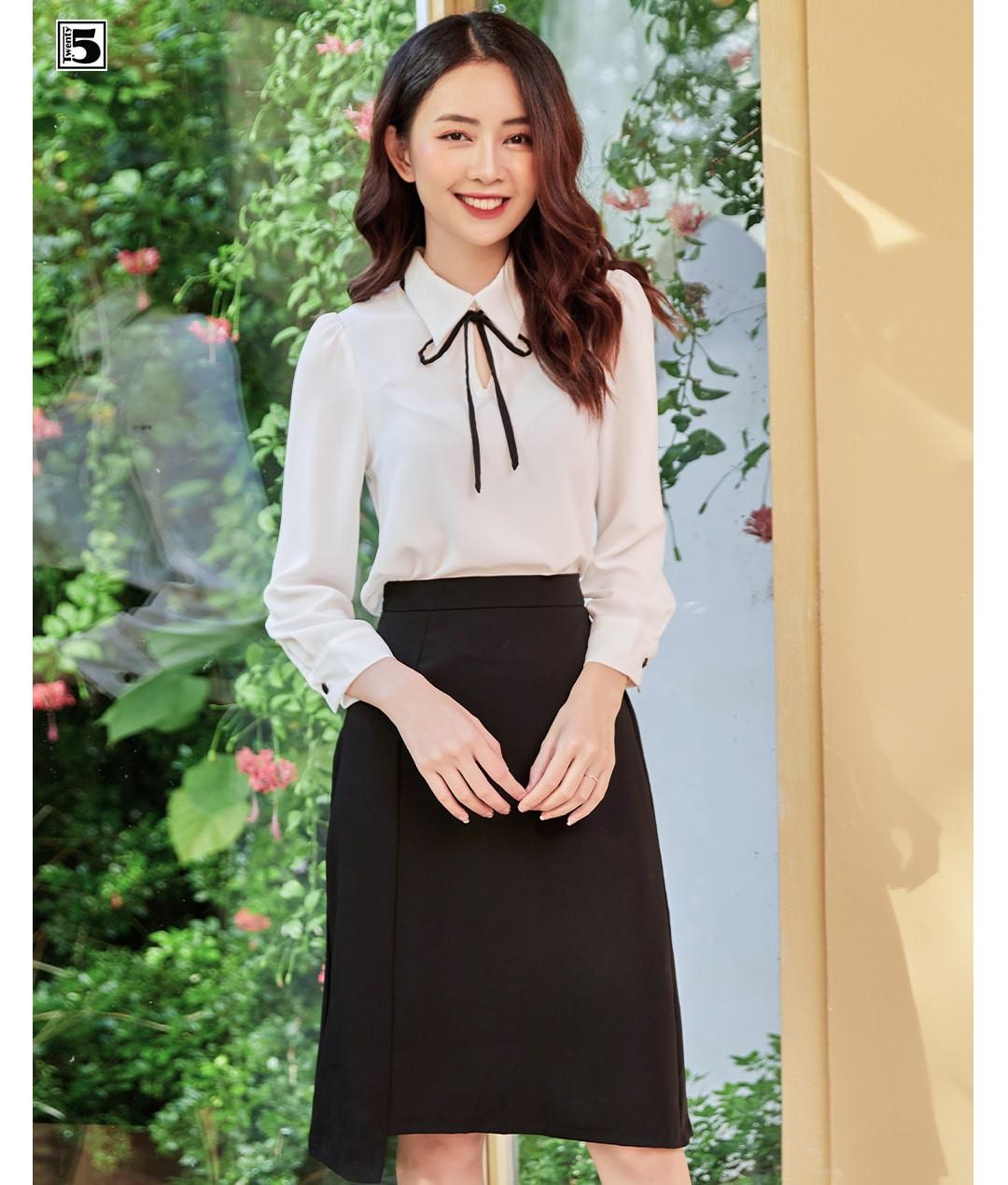 Chân váy công sở chữ A, dáng lửng, vạt lệch Twentyfive N330