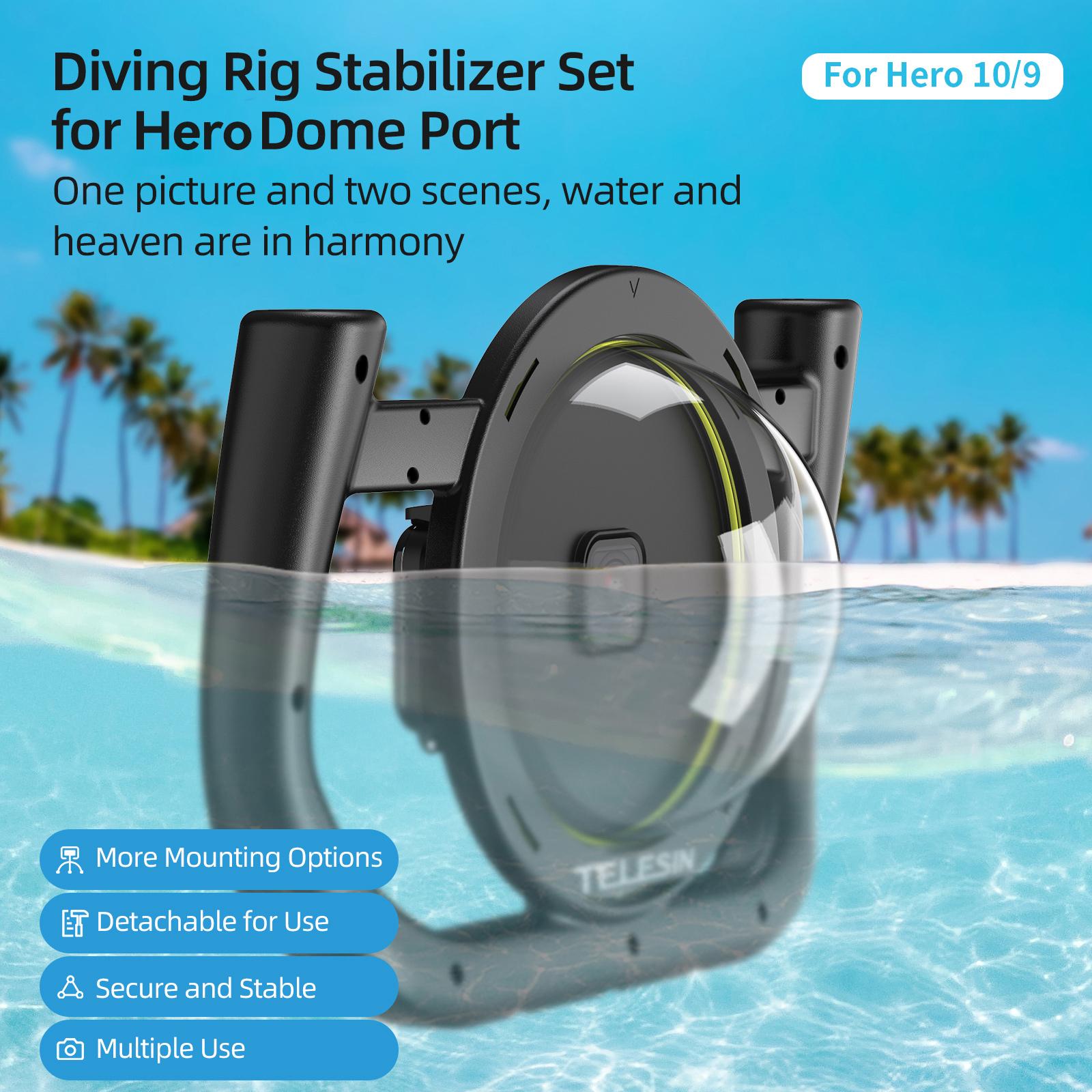 TELESIN GP-DMP-T10 Dome Port for GoPro Hero 10/9/8/7/6/5 with 30M Waterproof Housing Dual Handle Stabilizer Diving Rig