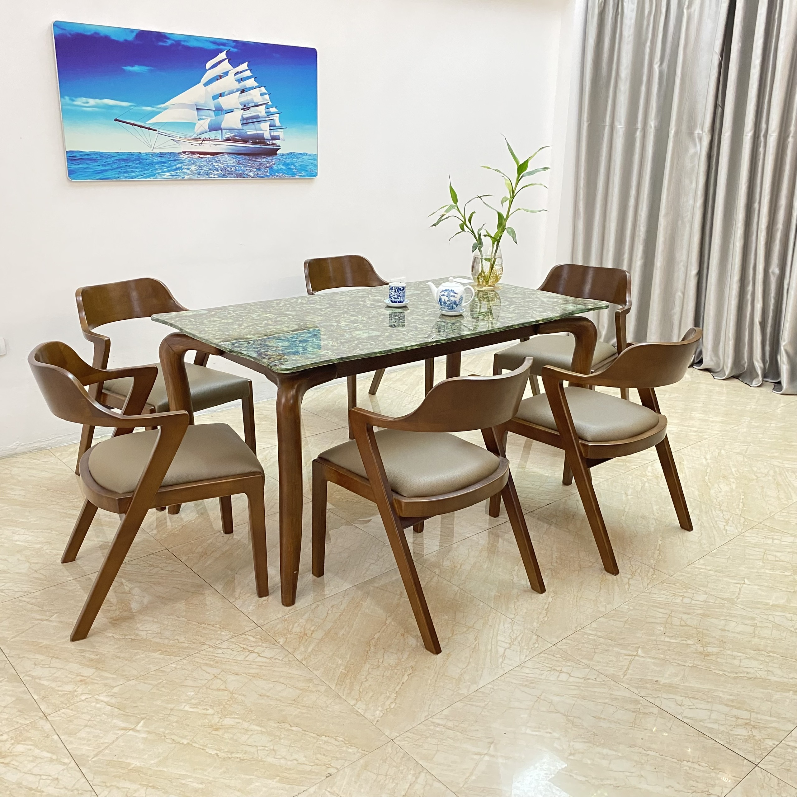 Bộ bàn ăn Mặt kính Saint 6 ghế S6G14W