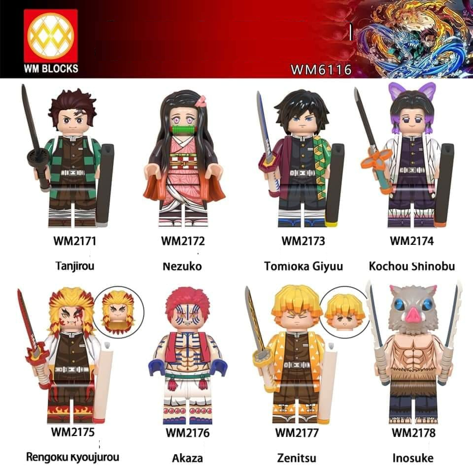 COMBO 8 Minifigures Các Mẫu Nhân Vật Nezuko Tanjiro Rengoku Kyoujurou Zenitsu Trong Sát Quỷ Demon Slayer WM6116