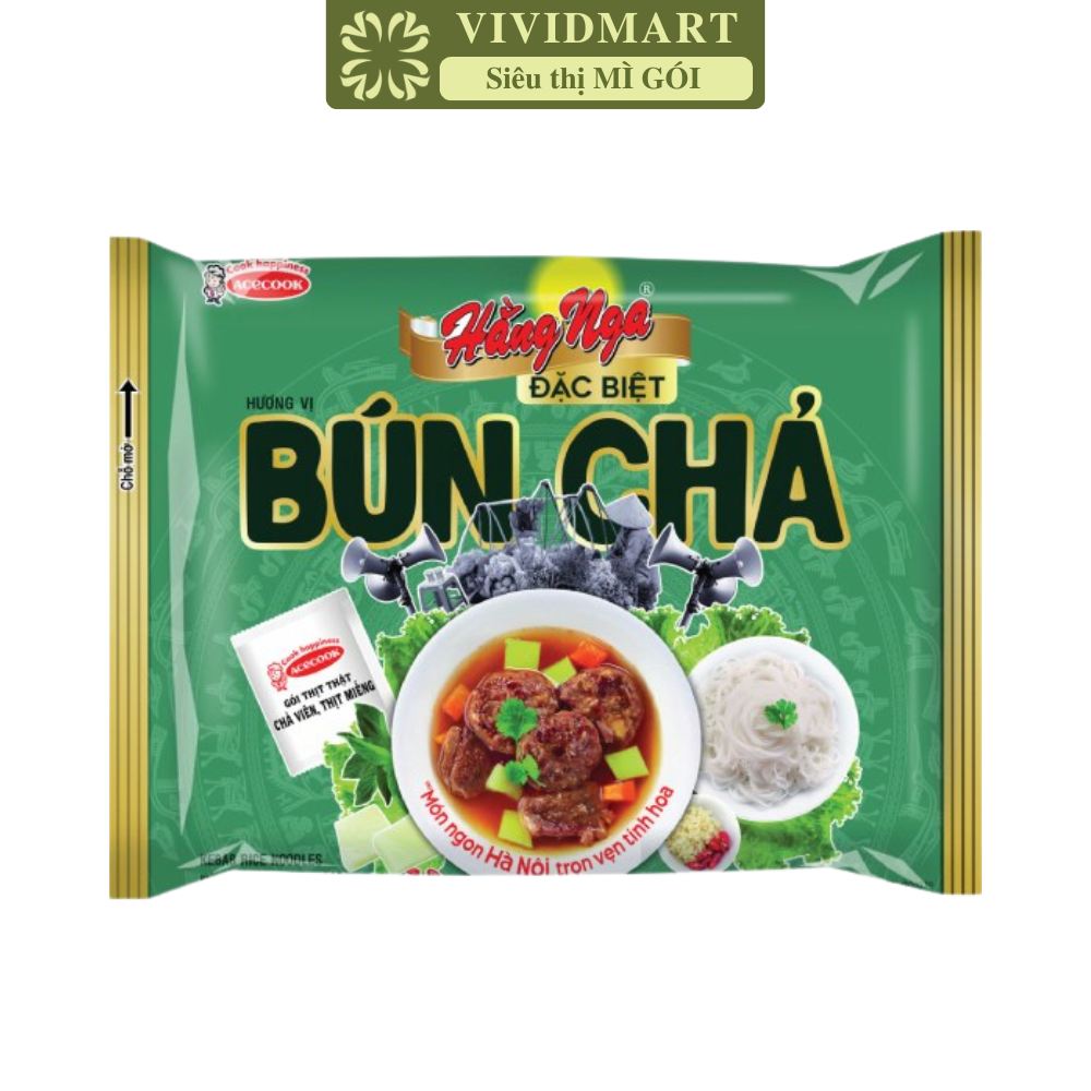 ACECOOK - Bún Hằng Nga đặc biệt hương vị Bún chả (có gói thịt thật), Bún chả Hằng Nga Acecook ăn liền (73g/gói)