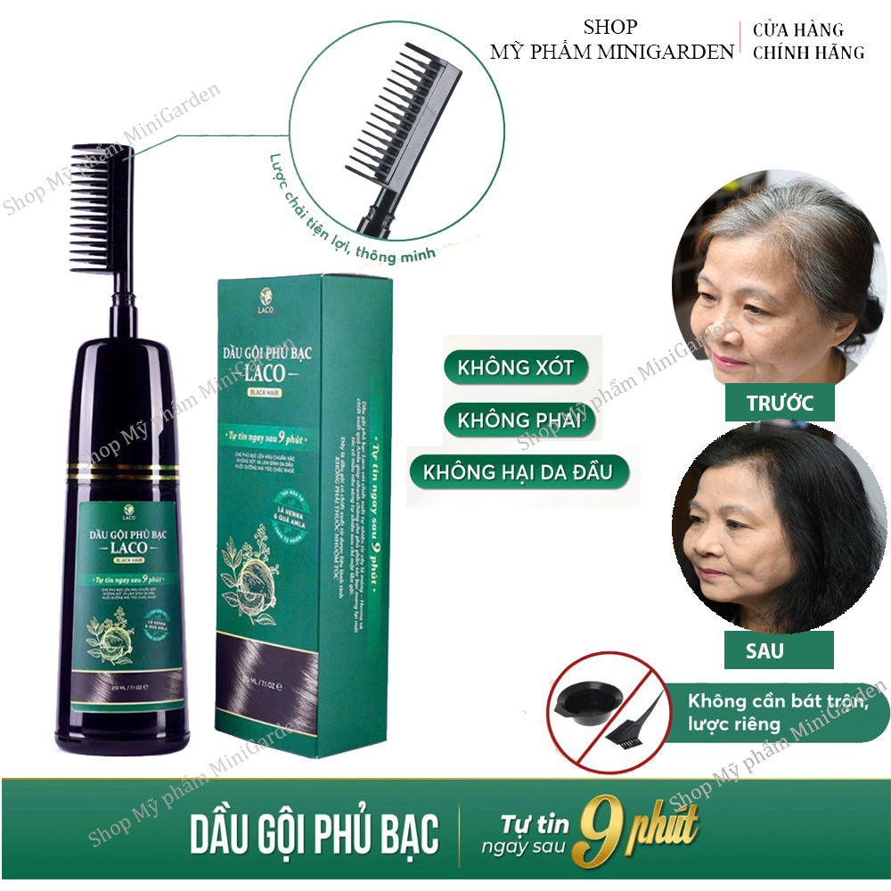 Dầu gội phủ bạc Tóc Đen tự nhiên Laco Black Hair chỉ sau 1 lần gội an toàn, không hại da đầu, không xót, không phai 200ml