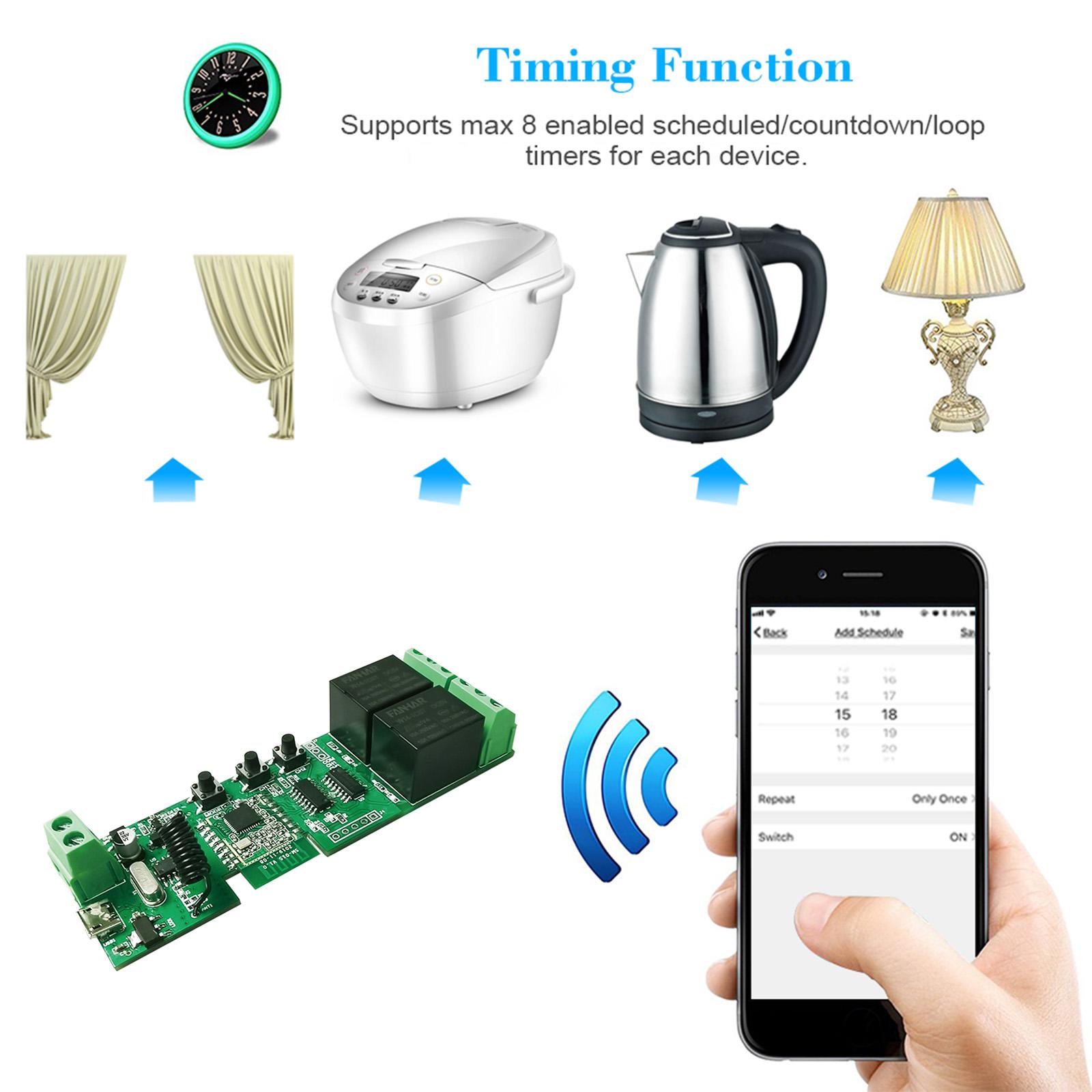 Tuya and eWeLink 2CH USB DC5V/7-24V WiFi Switch Wireless Relay Module Timing Function Remote Switch for APP Remote Control Compatible with Amazon Alexa Google Home