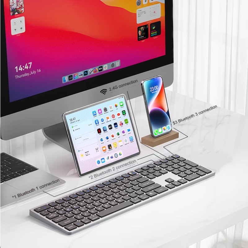Bàn phím không dây Fullsize H859 pin sạc TypeC đa kết nối bluetooth 5.2 + 3.0 + Usb wireless 2.4G hàng nhập khẩu