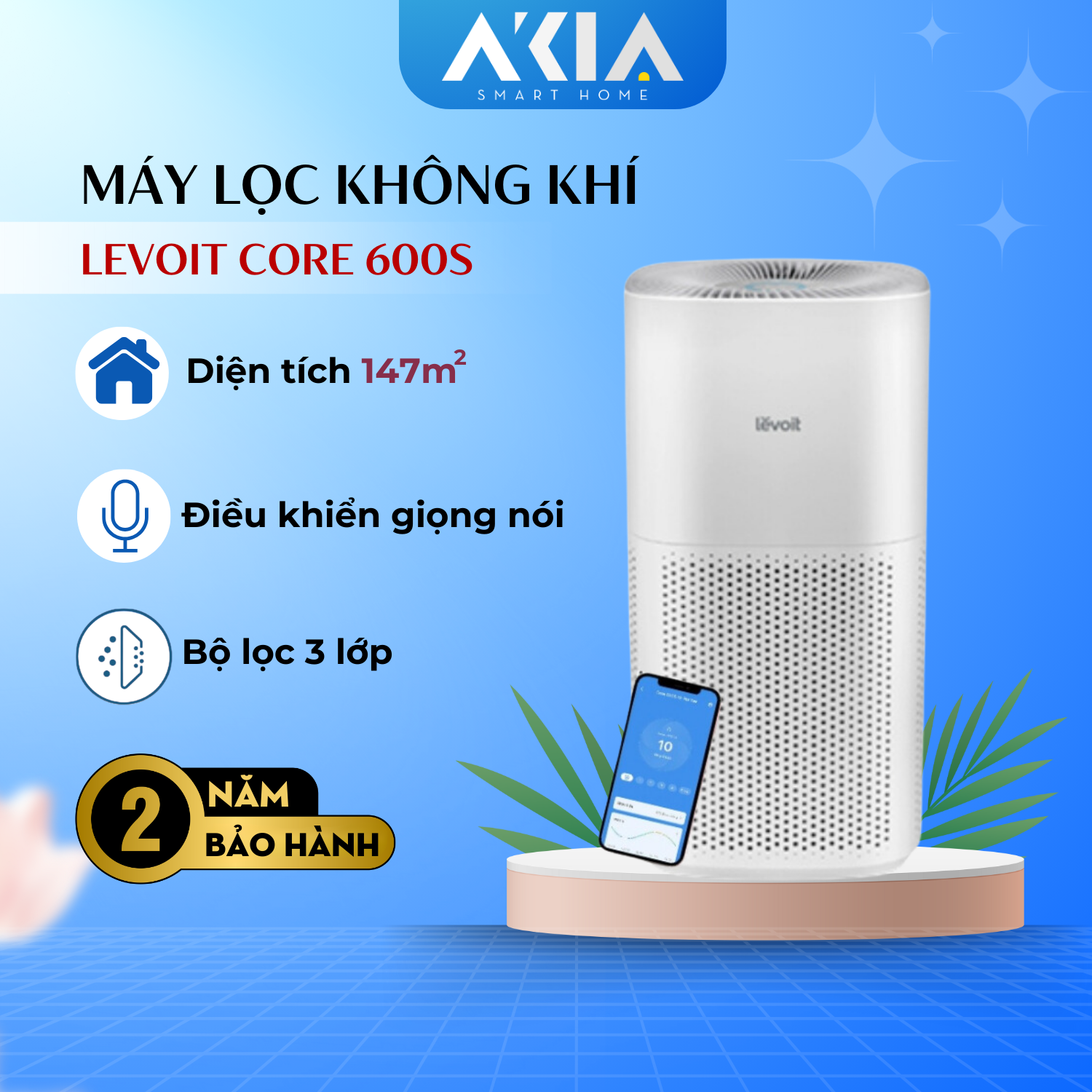 Máy lọc không khí Levoit Core 600S - Diện tích lớn 147m2, Công nghệ Air Turbo - Hàng Chính Hãng