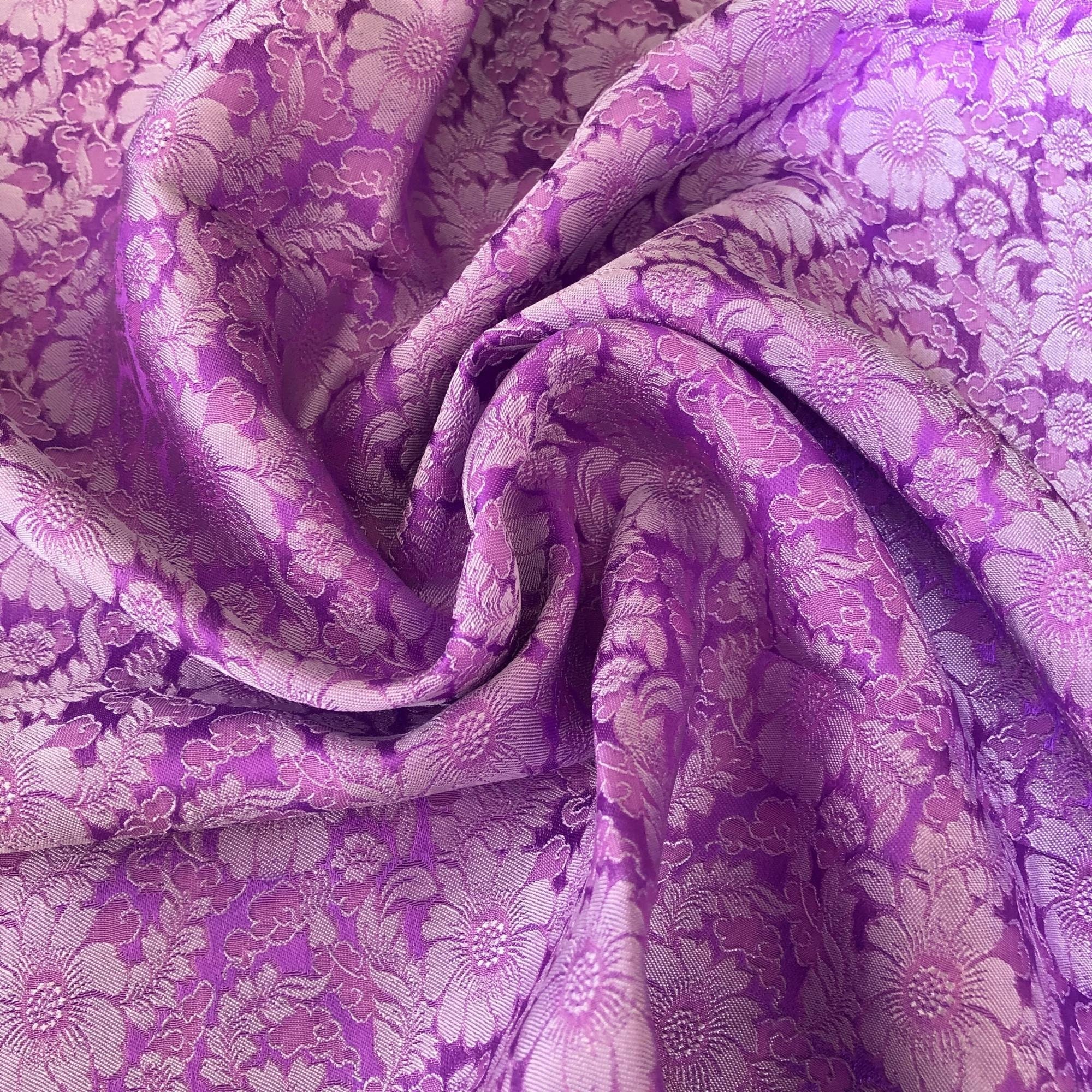 Vải Lụa Tơ Tằm hoa cúc màu tím, mềm#mượt#mịn, dệt thủ công, khổ vải 90cm