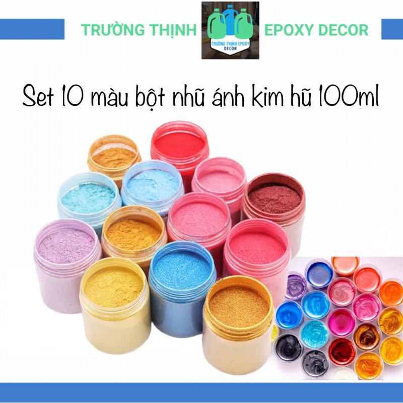Set 10 Màu Vẽ Bột Nhũ Kim Cơ Bản Hũ 100ml Trang Trí Thủ Công - Trường Thịnh Sài Gòn