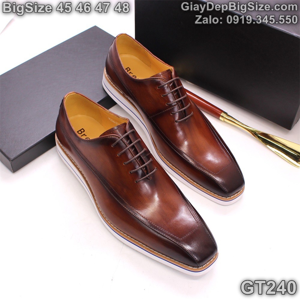 Giày da đóng thủ công, giày tây đế phẳng cỡ lớn 45 46 47 48 cho nam chân to. Big size handmade shoes for wide feet