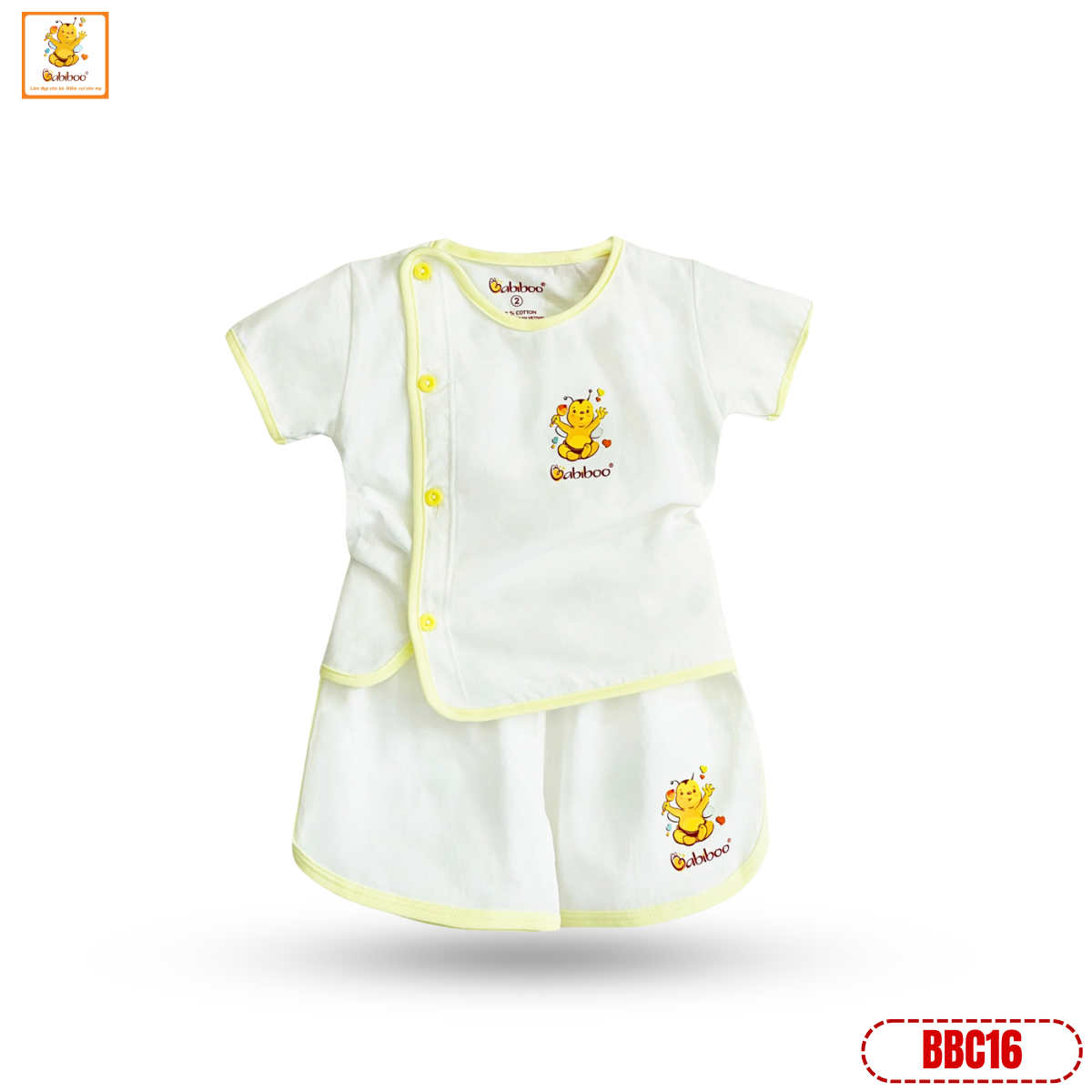 Bộ sơ sinh Babiboo bộ cộc tay áo bác sĩ cotton tự nhiên mềm mại, mịn mát- BBC16