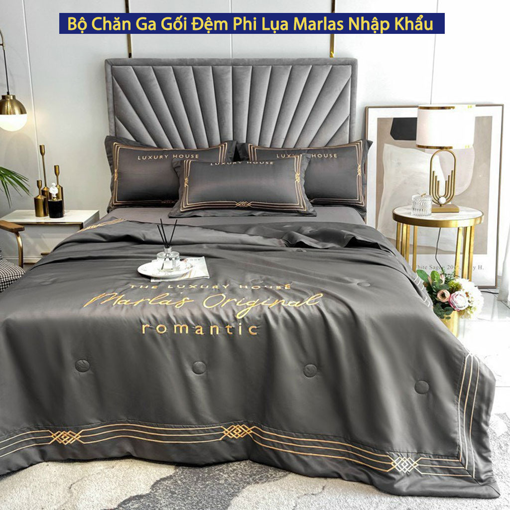 Bộ Chăn Ga Vỏ Gối Đệm Phi Lụa Nhập Khẩu Marlas Bộ Drap Giường Lụa Tencel Cao Cấp Bo Chun Drap Chăn Chần Bông