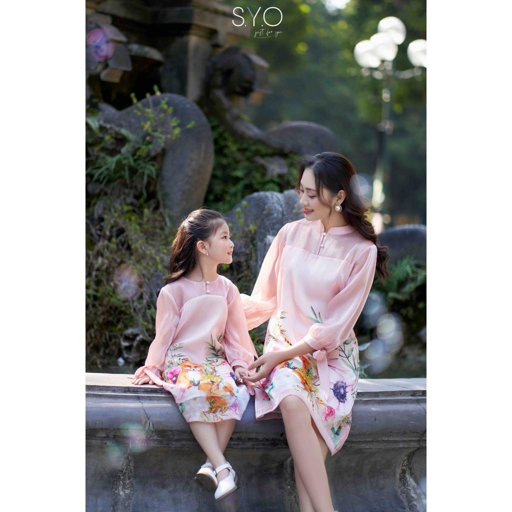 Đầm kid cổ tàu in hình con cáo màu hồng SYO A5009