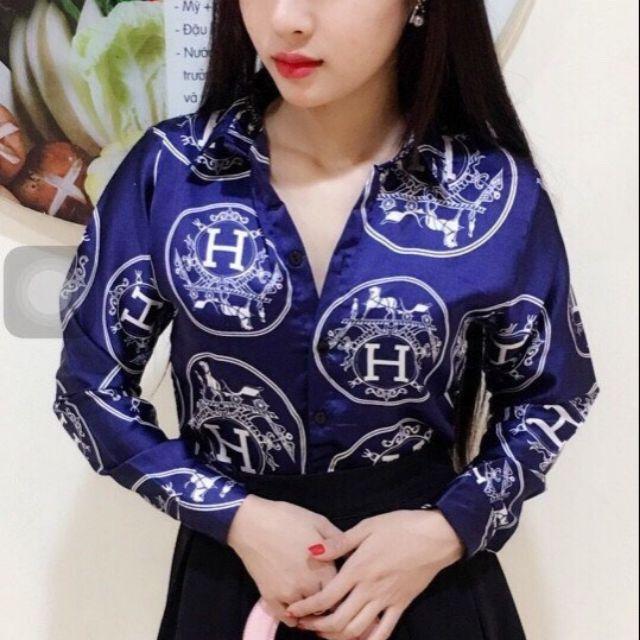 Áo sơ mi tay dài họa tiết hàng Quảng Châu