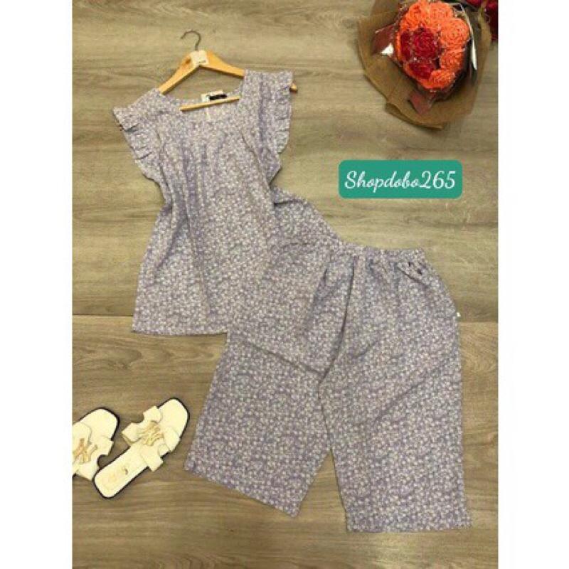 Đồ bộ nữ,đồ ngủ mặc nhà lửng vải lụa tay cánh tiên họa tiết hoa nhí thời trang size 45-57kg.