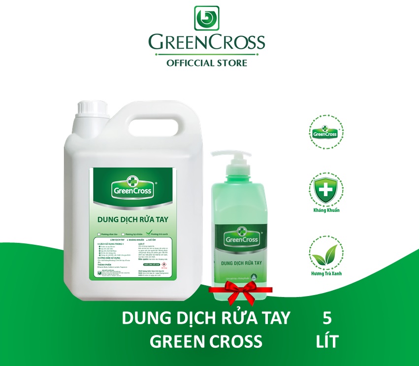 DUNG DỊCH RỬA TAY KHÁNG KHUẨN GREEN CROSS CAN 5L - Tặng thêm 1 Chai 500ml cùng loại