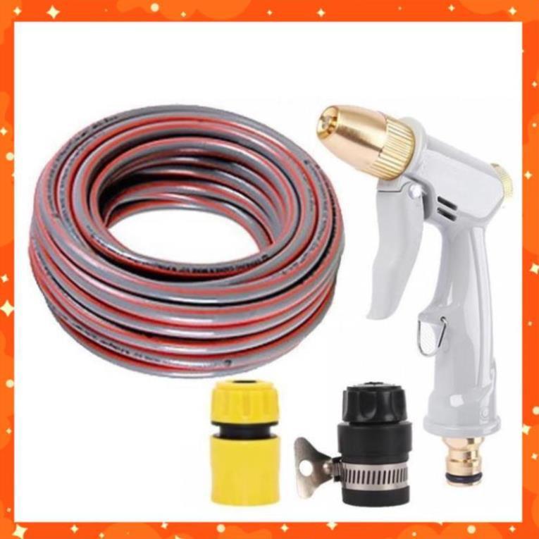 Bộ dây và vòi xịt rửa xe tưới cây tăng áp 7-10M (cút nhựa nối nhựa đen 713-2) 206846