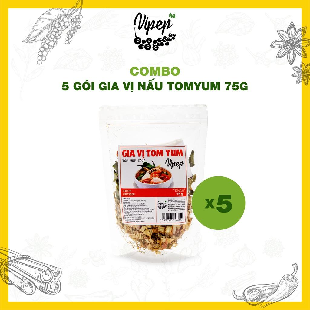 Combo 5 gói gia vị lẩu thái Tomyum Vipep 75g - chuẩn Hadilao, gói tiện lợi chế biến tại nhà